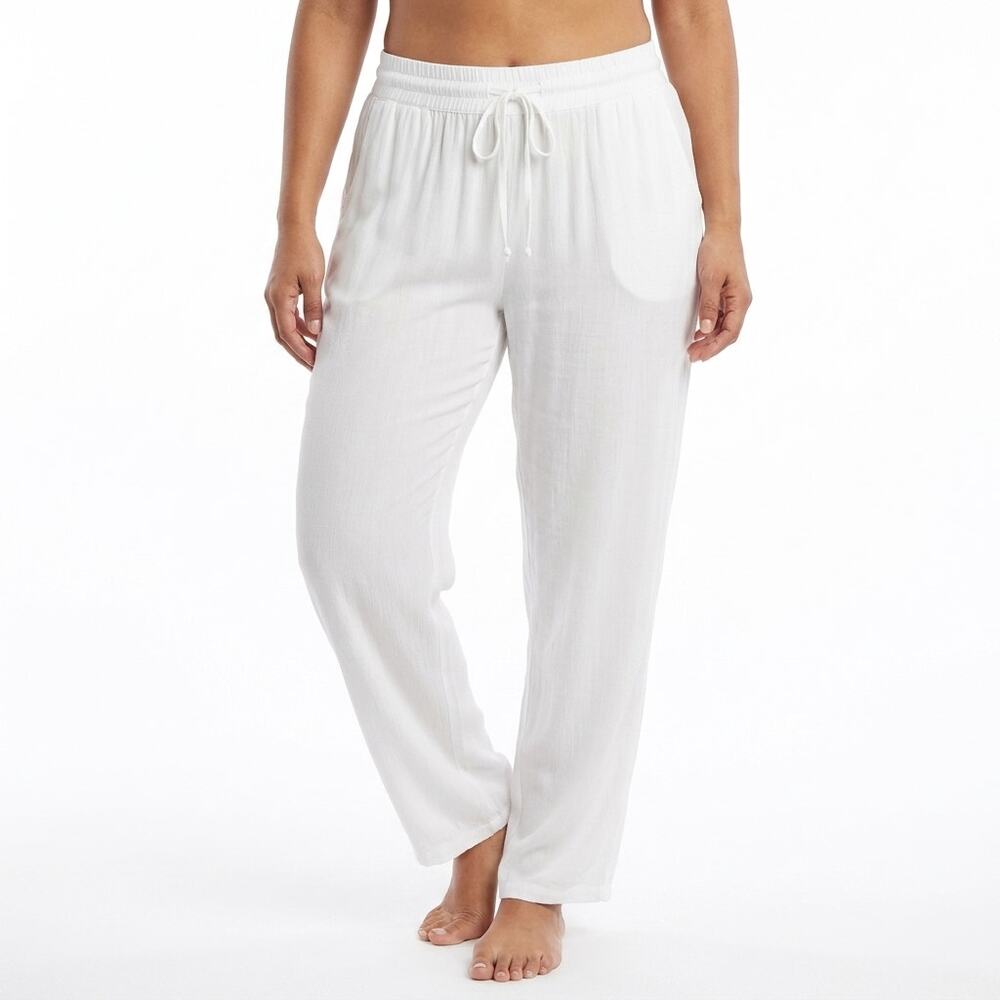 Goa Beachwear by Japna 100% Viscose White Pants Women Relaxed Knit Size L
